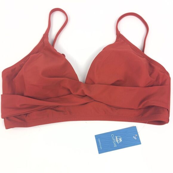 NEW Cupshe Marsala Rust Orange Wrap Front Bralette Sz M Live Life on the Beach - Picture 1 of 4